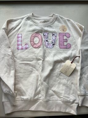 Recycled Cozy Crewneck Sweatshirt - LOVE Appliqué in Pink